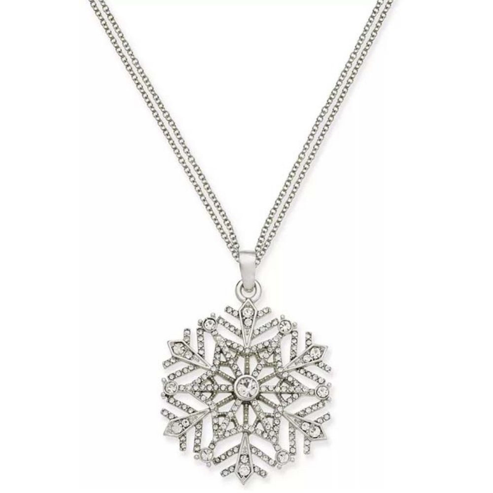 New Silver-Tone Crystal Snowflake 36" Pendant Necklace
